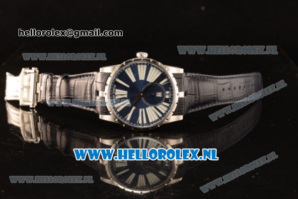 Roger Dubuis Excalibur Clone Roger Dubuis RD830 Automatic Steel Case with Blue Dial Stick Markers and Black Genuine Leather - Click Image to Close